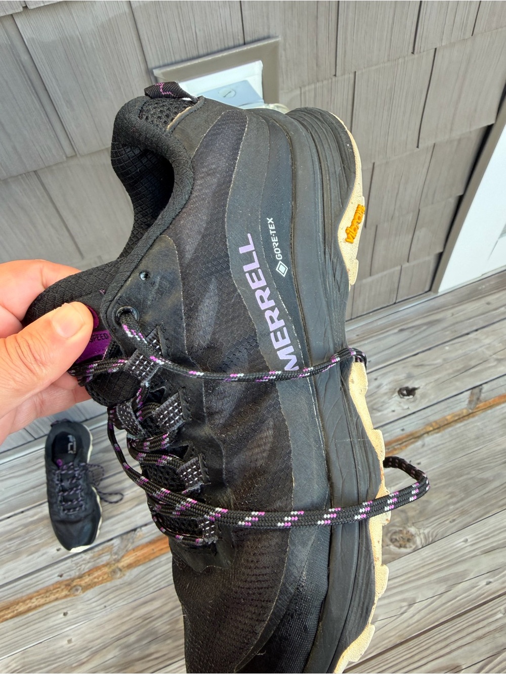 Merrell Women's Black Trail Sneaker with Purple Accents